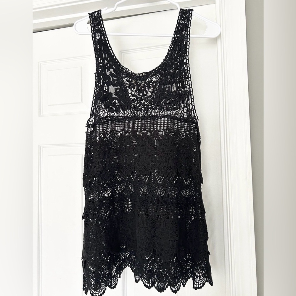Free People Intimately Black Crochet Lace Sleeveless Top Size Small